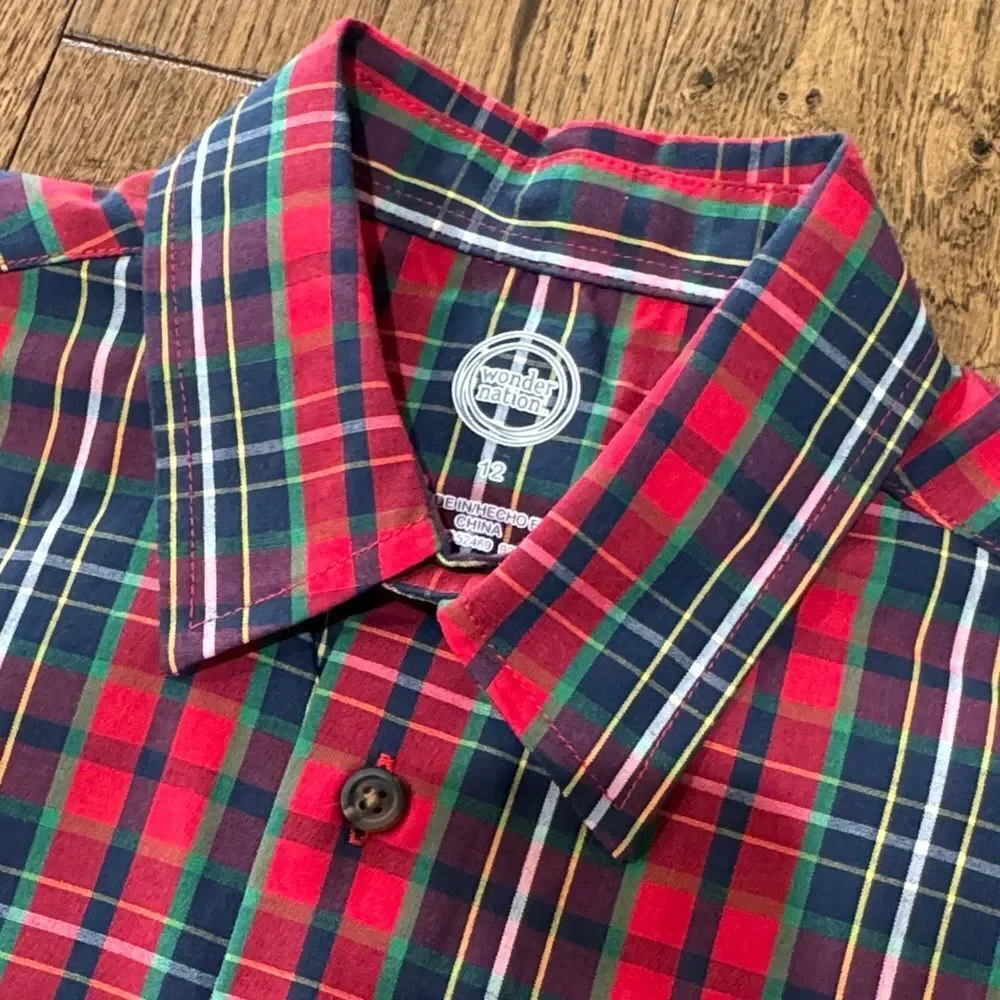 Boys Red and Black Plaid Shirt. Sz 12